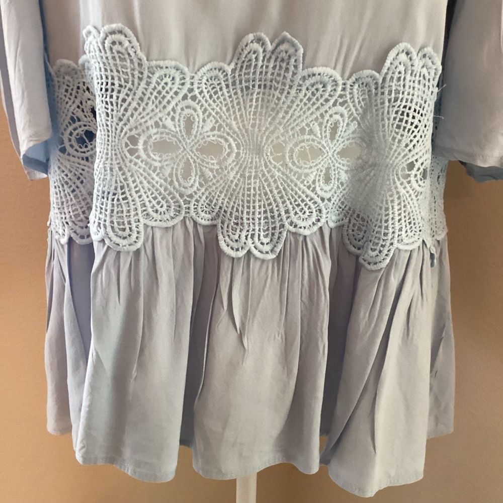 Women's Light Blue Lace Cold Shoulder Top - Picture 3 of 7